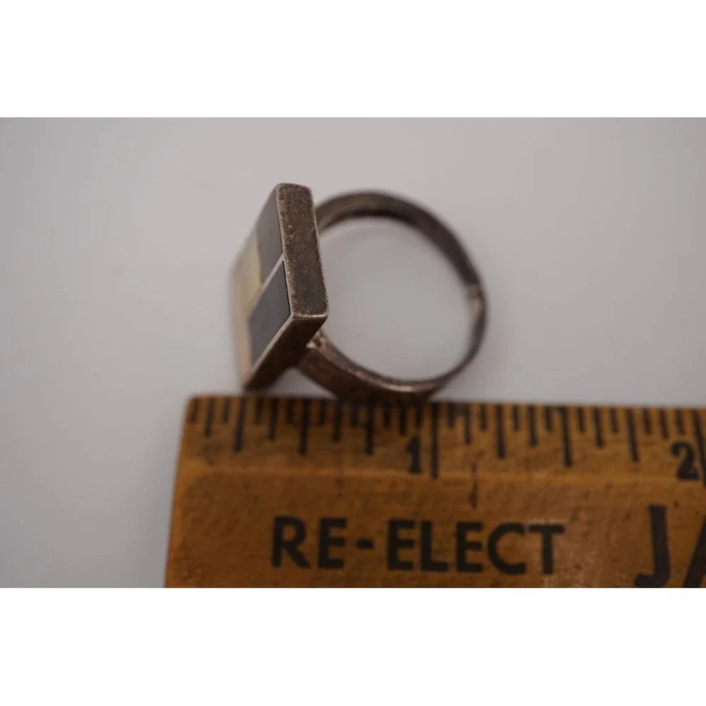 Marsala .925 Sterling Silver Mother of Pearl Geometric Statement Ring Size 8.75